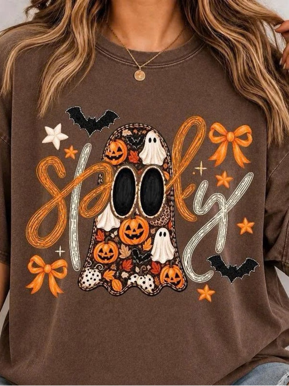 Unisex Brown 'Spooky' Halloween Graphic Tee